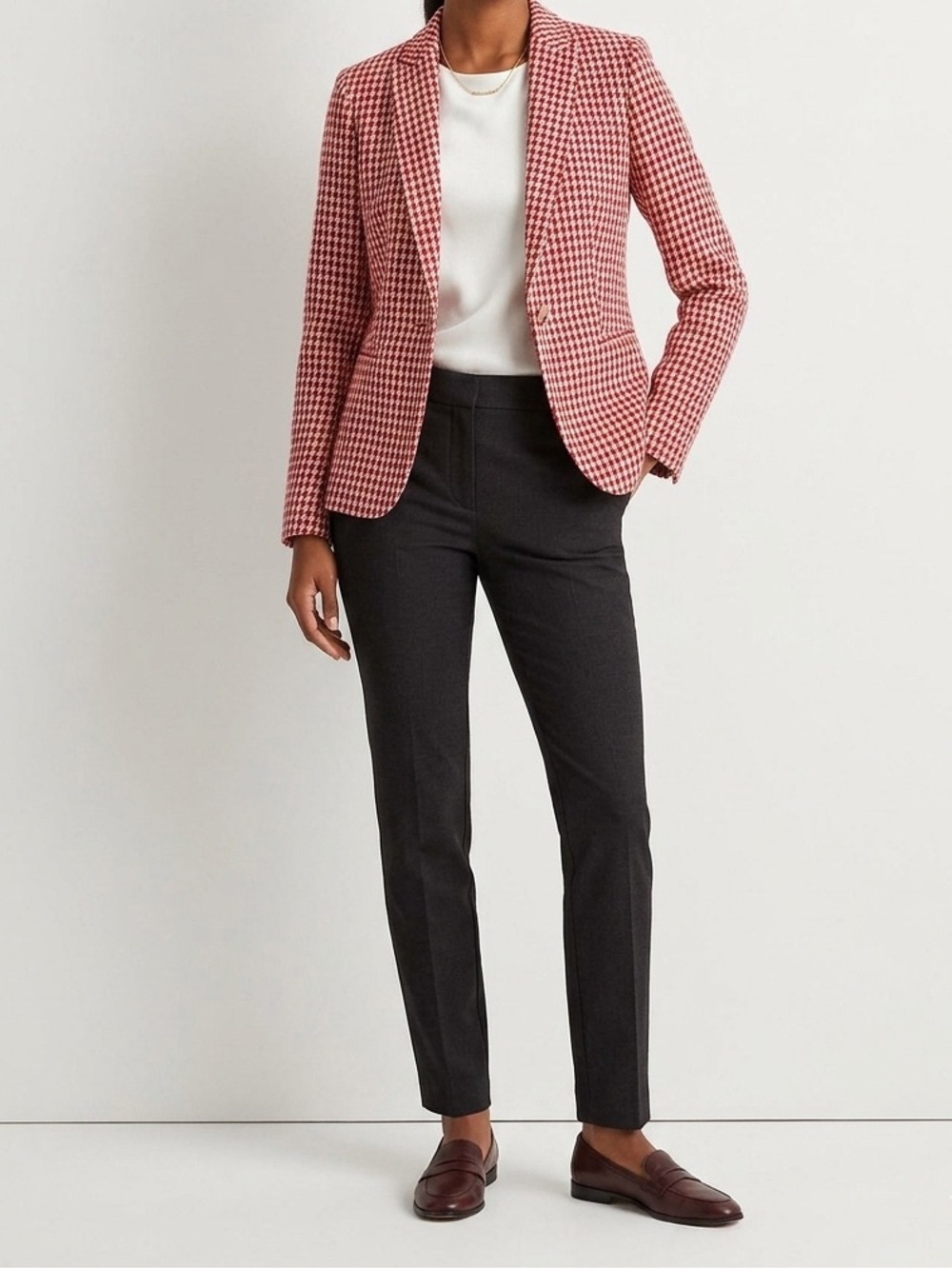 Tommy Hilfiger Red & White Houndstooth Blazer